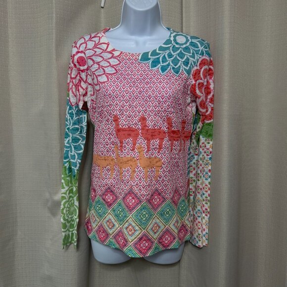 Whimsy Rose Waffle Thermal Long Sleeve Shirt Women's Size Small Llama Print - Picture 1 of 8